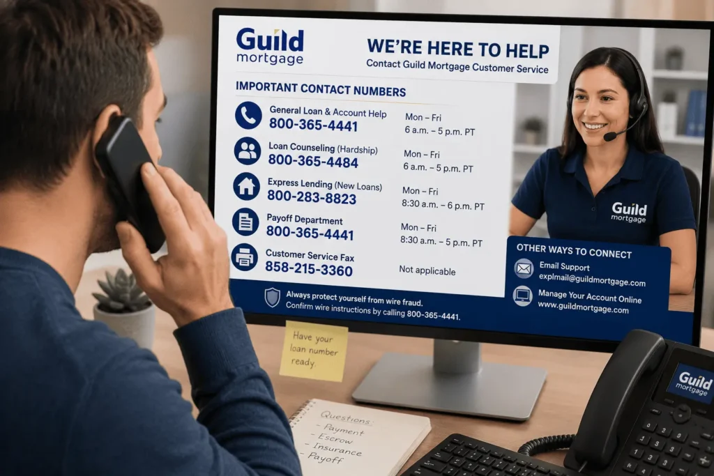 Guild Mortgage customer service phone support helping borrowers with loan, payment and escrow questions