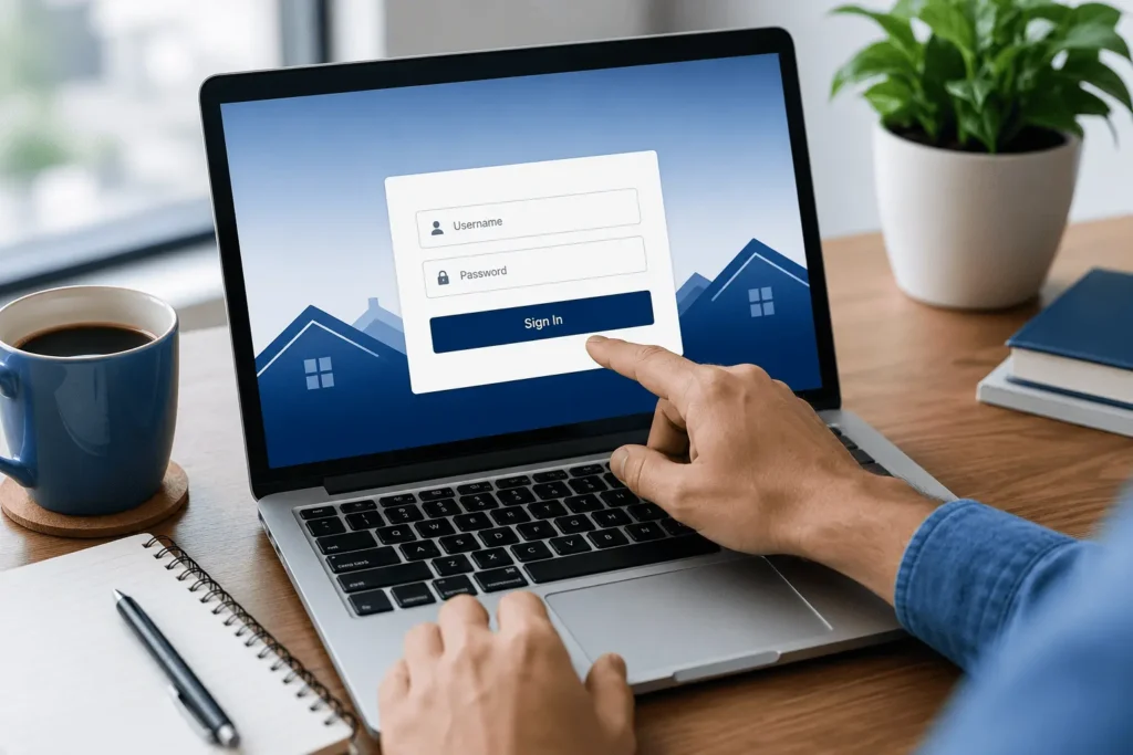 Carrington Mortgage login screen on a secure laptop with easy account access for fast payments and loan management