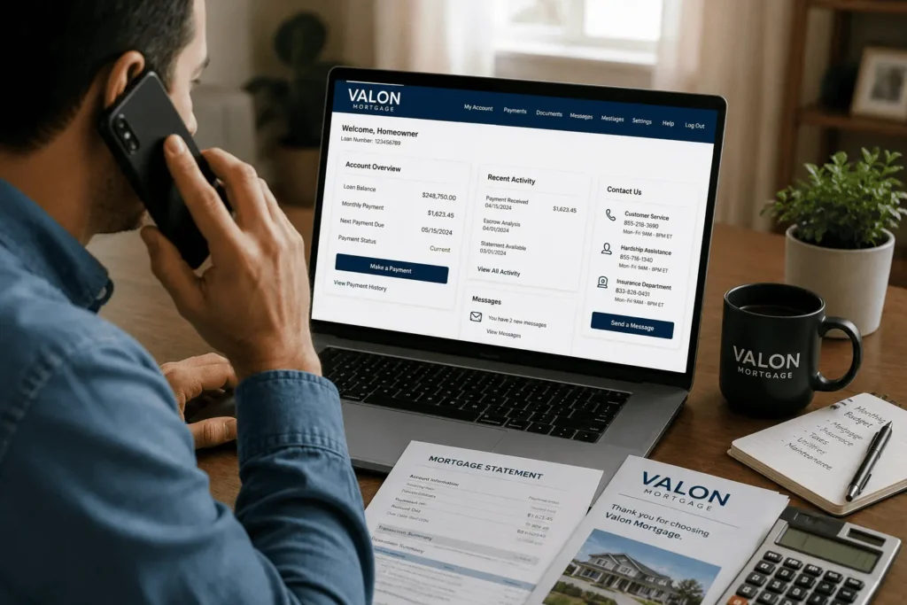 Valon Mortgage phone number customer support for homeowners managing mortgage accounts