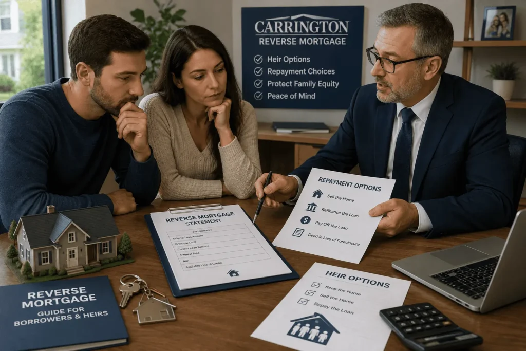 Carrington Reverse Mortgage repayment options for heirs with expert guidance, family home, and equity protection.