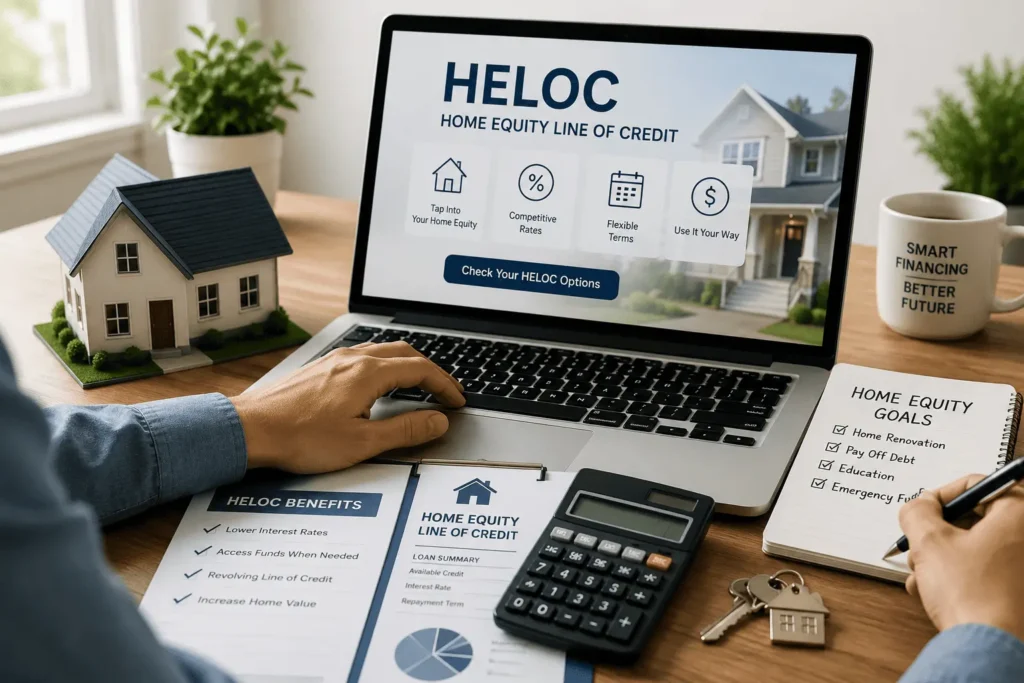 Citizens Mortgage HELOC process with home equity financing, calculator, and loan approval documents.
