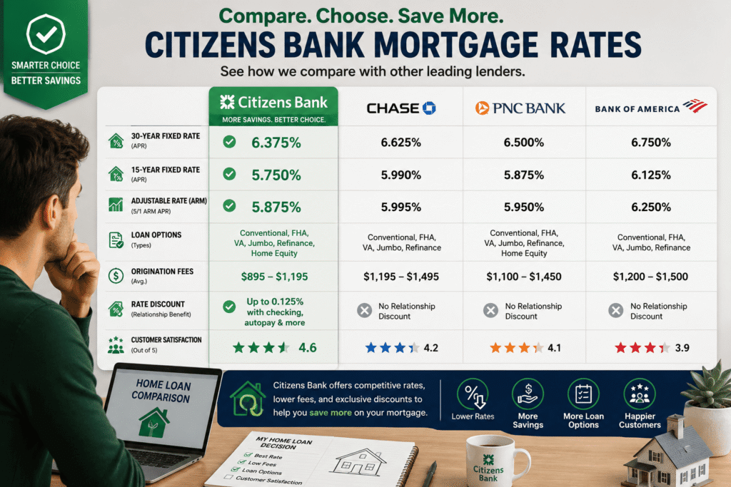 Citizens Bank Mortgage Rates compared with leading mortgage lenders for better home loan decisions