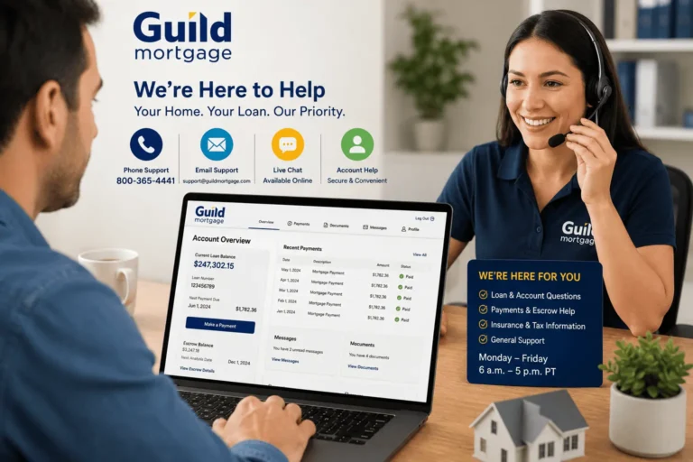 Guild Mortgage customer service helping homeowner access loan account, payment details and support online