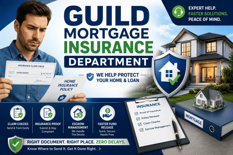 Guild Mortgage Insurance Department guide showing insurance claims, escrow, home protection, and claim check process