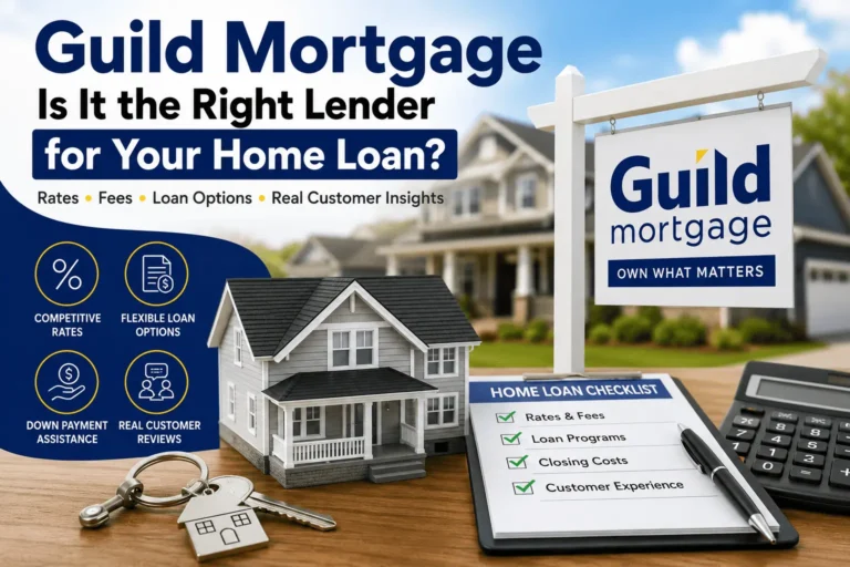 Guild Mortgage Review highlighting rates, fees, loan options, customer insights, and homebuyer benefits