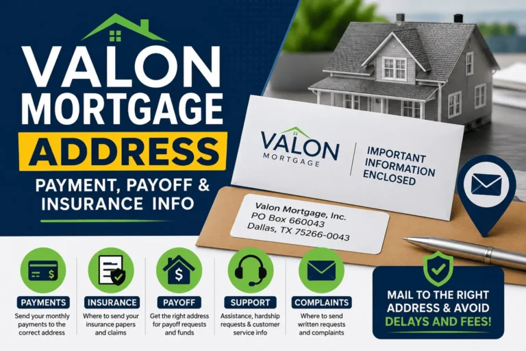 Valon Mortgage Address for payments, payoffs, insurance claims, and customer support.