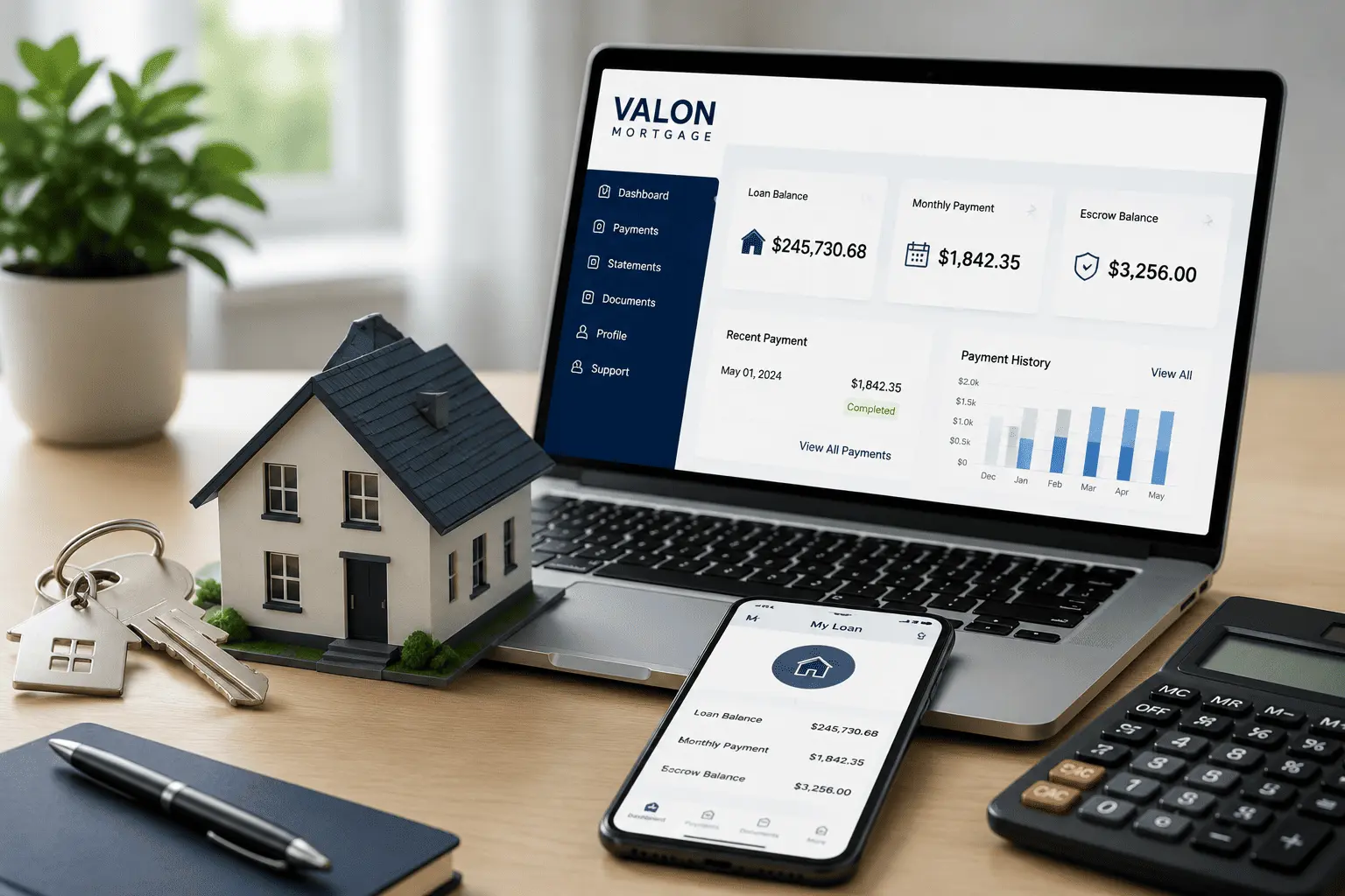 Valon Mortgage dashboard on laptop and smartphone for home loan management