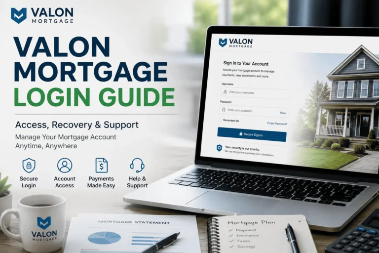 Valon Mortgage login guide showing secure account access, password recovery, mortgage payments, and online account management dashboard