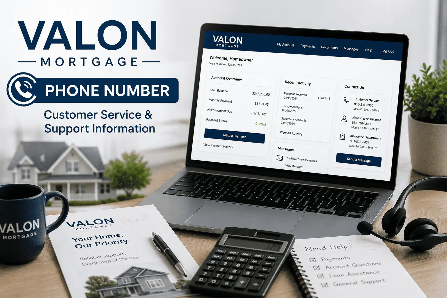 Valon Mortgage phone number and customer support for mortgage account assistance