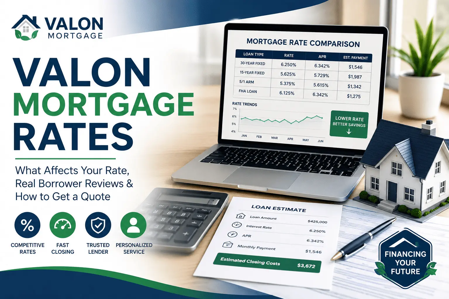 Valon mortgage rates review with mortgage comparison charts, loan estimate documents, and home loan financing insights