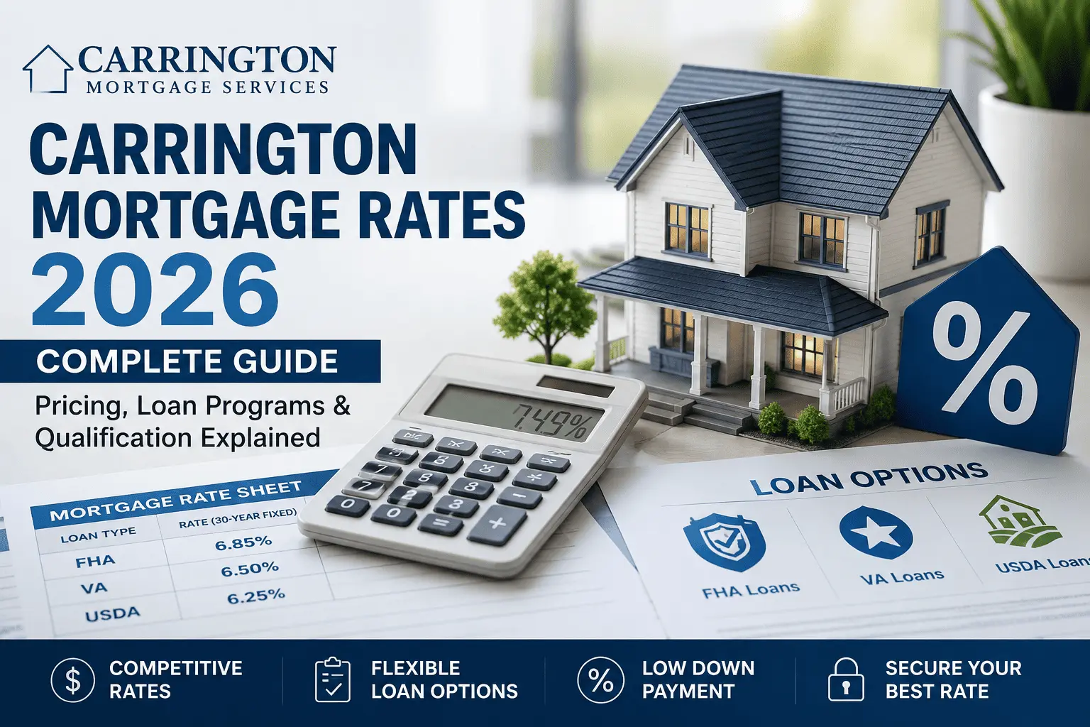 Carrington Mortgage Rates 2026 guide featuring FHA, VA and USDA loan options, home pricing and smart rate insights