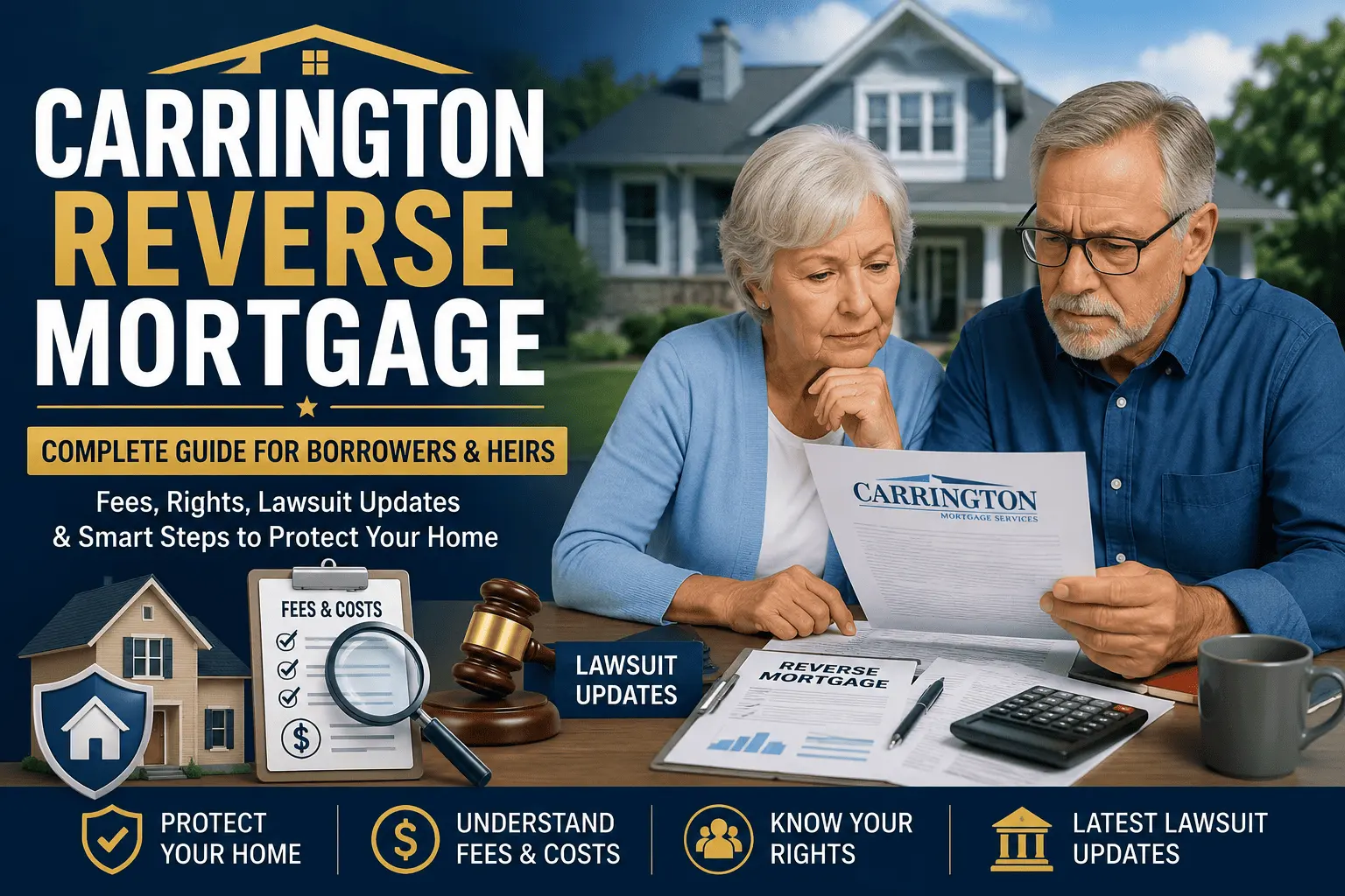 Carrington Reverse Mortgage guide showing fees, borrower rights, legal updates, and home protection tips for heirs.